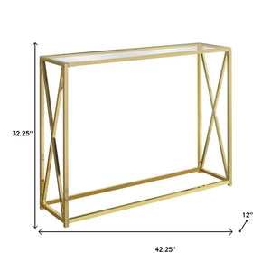 HomeRoots 42" Elegant Glass Top Console Table with Sleek Metallic Frame - Perfect for Entryways and Decor Gold,Clear 333202