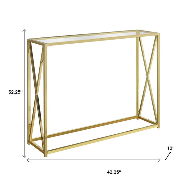 HomeRoots 42" Elegant Glass Top Console Table with Sleek Metallic Frame - Perfect for Entryways and Decor Gold,Clear 333202
