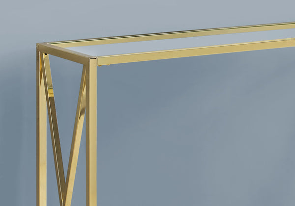 HomeRoots 42" Elegant Glass Top Console Table with Sleek Metallic Frame - Perfect for Entryways and Decor Gold,Clear 333202