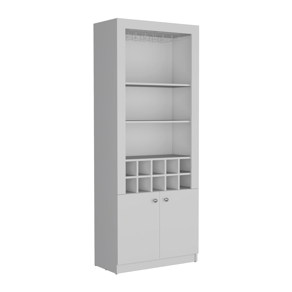 English Elm Cabinet White 4-Tier Wine & Liquor Storage with Stemware Rack, 15-Bottle Racks, 10 Cubbies, 74.8" B097P221379