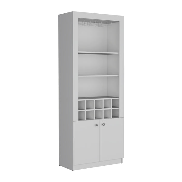 English Elm Cabinet White 4-Tier Wine & Liquor Storage with Stemware Rack, 15-Bottle Racks, 10 Cubbies, 74.8" B097P221379