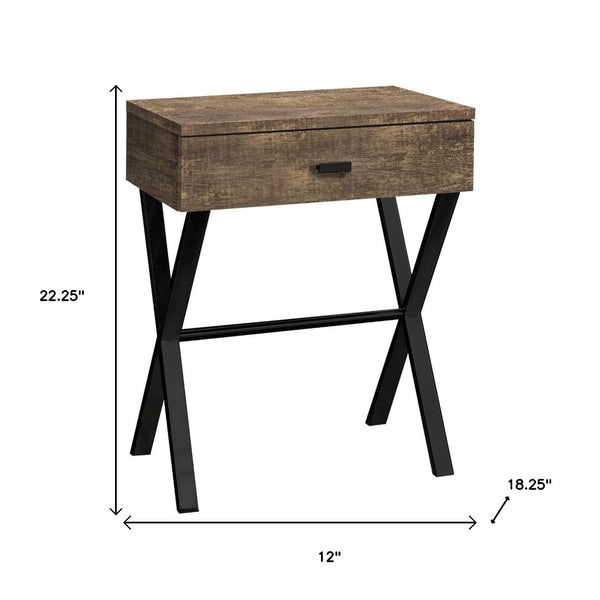 HomeRoots 22" Sleek Silver and White End Table with Drawer - Modern Accent for Living Rooms or Small Spaces Brown,Black 333206