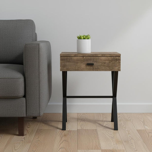 HomeRoots 22" Sleek Silver and White End Table with Drawer - Modern Accent for Living Rooms or Small Spaces Brown,Black 333206