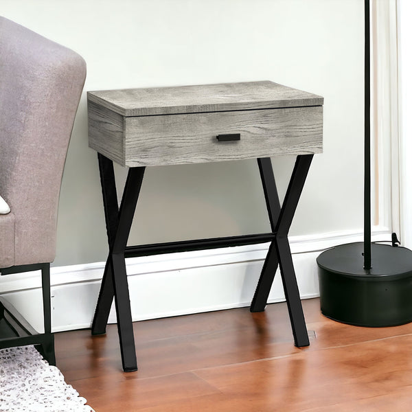 Homeroots 22" Black And Gray Wood And Metal End Table With Drawer Grey,Black  333207