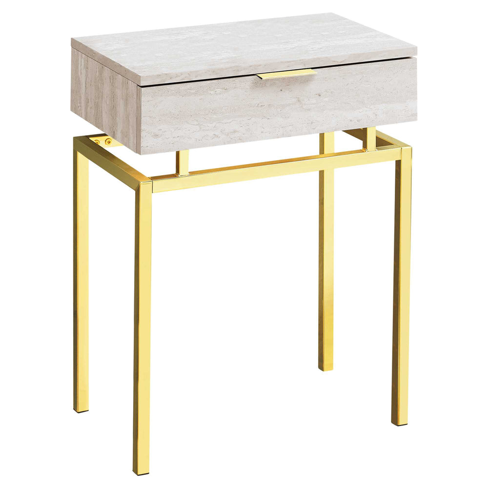 Homeroots 23" Gold And Beige Wood And Metal End Table With Drawer Beige,Gold  333215