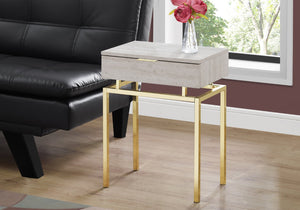 HomeRoots 23" Elegant Wood and Metal End Table with Drawer for Stylish Storage in Modern Living Spaces Beige,Gold 333215