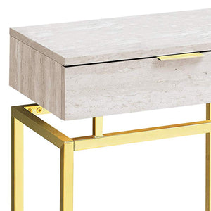 Homeroots 23" Gold And Beige Wood And Metal End Table With Drawer Beige,Gold  333215
