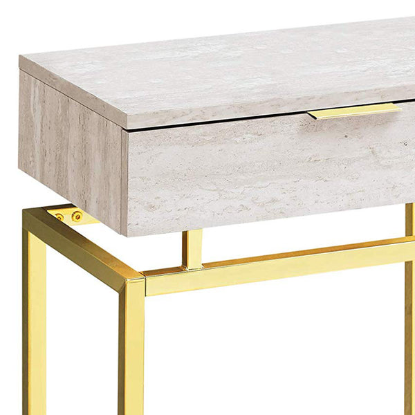 Homeroots 23" Gold And Beige Wood And Metal End Table With Drawer Beige,Gold  333215