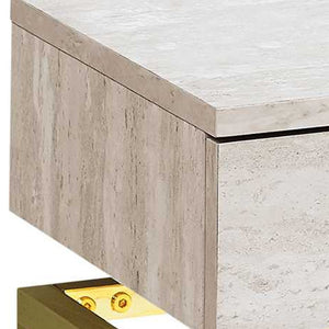 Homeroots 23" Gold And Beige Wood And Metal End Table With Drawer Beige,Gold  333215