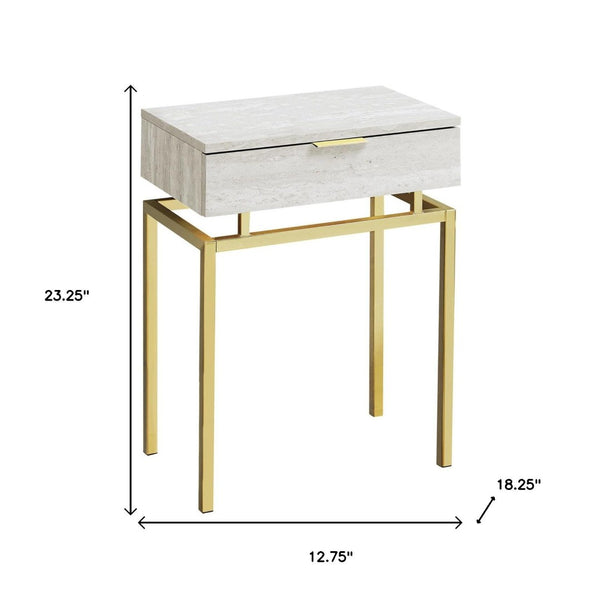 HomeRoots 23" Elegant Wood and Metal End Table with Drawer for Stylish Storage in Modern Living Spaces Beige,Gold 333215