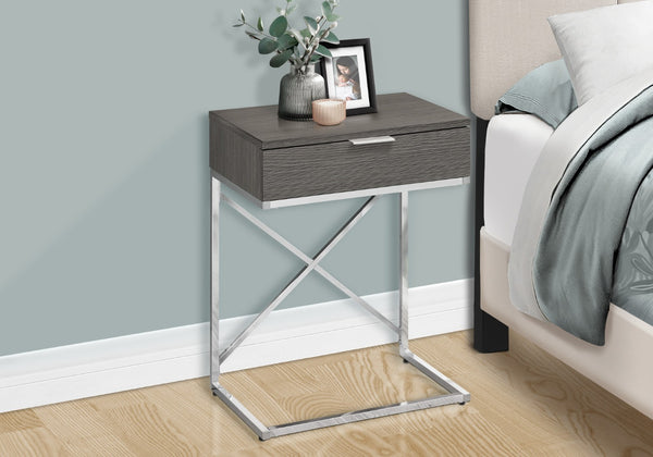 HomeRoots 24" Sleek Silver and Gray End Table with Drawer - Modern C-Shape Design for Any Room Decor Grey 333223