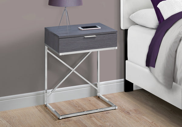 Homeroots 24" Silver And Gray Wood And Metal End Table With Drawer Grey  333223