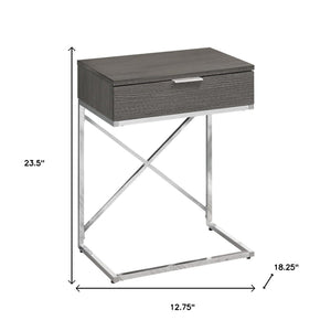 HomeRoots 24" Sleek Silver and Gray End Table with Drawer - Modern C-Shape Design for Any Room Decor Grey 333223