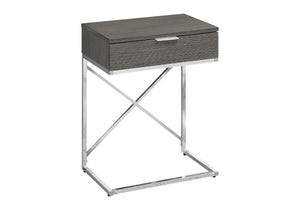 HomeRoots 24" Sleek Silver and Gray End Table with Drawer - Modern C-Shape Design for Any Room Decor Grey 333223