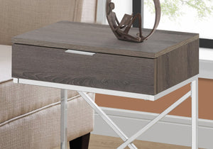 HomeRoots 24" Sleek Silver and Gray End Table with Drawer - Modern C-Shape Design for Any Room Decor Dark Taupe 333224