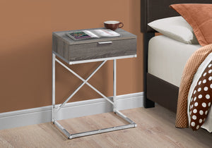 Homeroots 24" Silver And Taupe Wood And Metal End Table With Drawer Dark Taupe  333224