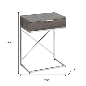 HomeRoots 24" Sleek Silver and Gray End Table with Drawer - Modern C-Shape Design for Any Room Decor Dark Taupe 333224
