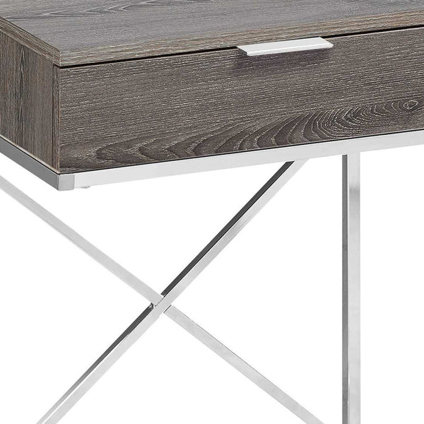 Homeroots 24" Silver And Taupe Wood And Metal End Table With Drawer Dark Taupe  333224