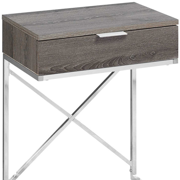 Homeroots 24" Silver And Taupe Wood And Metal End Table With Drawer Dark Taupe  333224