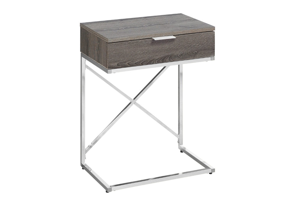 HomeRoots 24" Sleek Silver and Gray End Table with Drawer - Modern C-Shape Design for Any Room Decor Dark Taupe 333224
