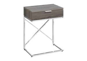 HomeRoots 24" Sleek Silver and Gray End Table with Drawer - Modern C-Shape Design for Any Room Decor Dark Taupe 333224