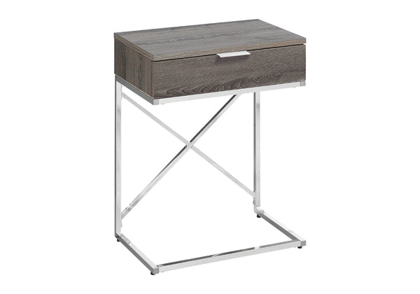 HomeRoots 24" Sleek Silver and Gray End Table with Drawer - Modern C-Shape Design for Any Room Decor Dark Taupe 333224