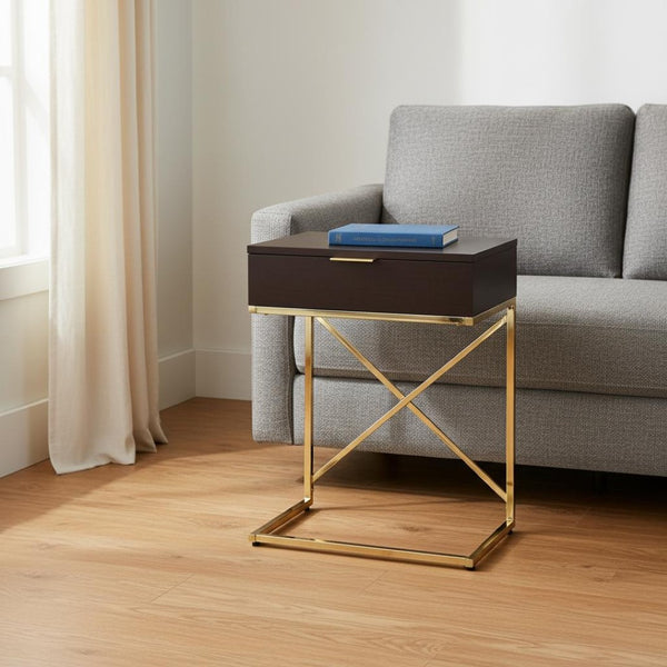 HomeRoots 24" Chic Gold and Black End Table with Drawer - Modern Metallic Elegance for Stylish Spaces 333225