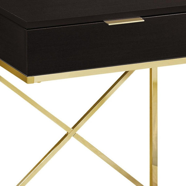 HomeRoots 24" Chic Gold and Black End Table with Drawer - Modern Metallic Elegance for Stylish Spaces 333225