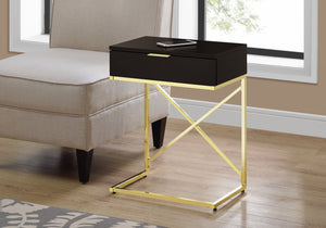 Homeroots 24" Gold And Black Wood And Metal End Table With Drawer   333225