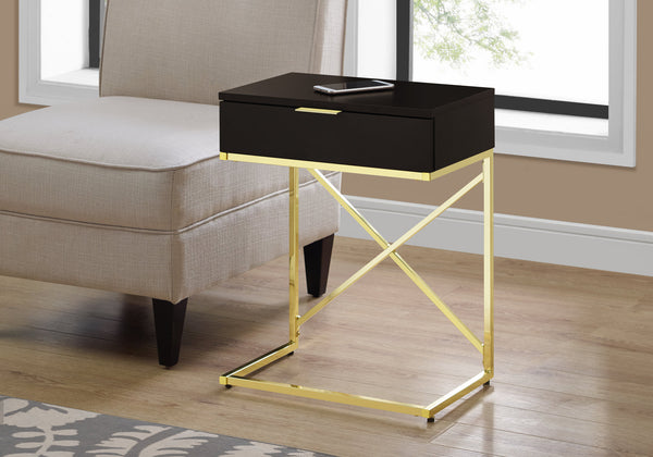 Homeroots 24" Gold And Black Wood And Metal End Table With Drawer   333225