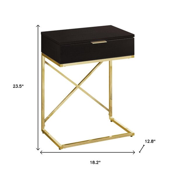 HomeRoots 24" Chic Gold and Black End Table with Drawer - Modern Metallic Elegance for Stylish Spaces 333225
