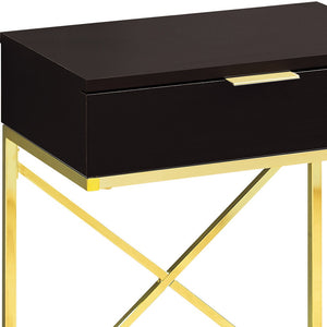 Homeroots 24" Gold And Black Wood And Metal End Table With Drawer   333225