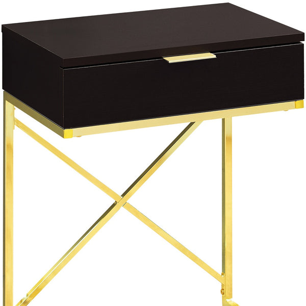 Homeroots 24" Gold And Black Wood And Metal End Table With Drawer   333225