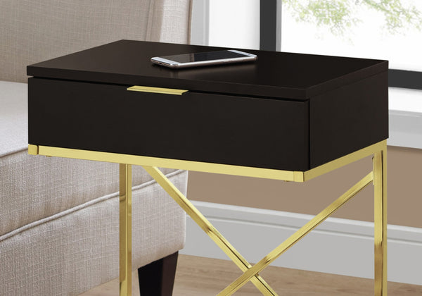 HomeRoots 24" Chic Gold and Black End Table with Drawer - Modern Metallic Elegance for Stylish Spaces 333225
