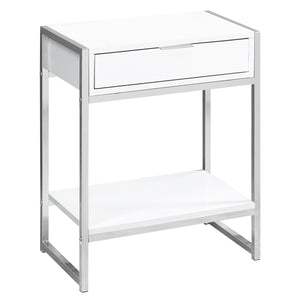 Homeroots 24" Silver And White Wood And Metal End Table With Drawer And Shelf White  333226