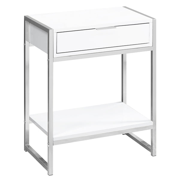 Homeroots 24" Silver And White Wood And Metal End Table With Drawer And Shelf White  333226