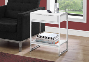 HomeRoots 24" Stylish Wood and Metal End Table with Drawer and Open Shelf for Modern Living Spaces White 333226