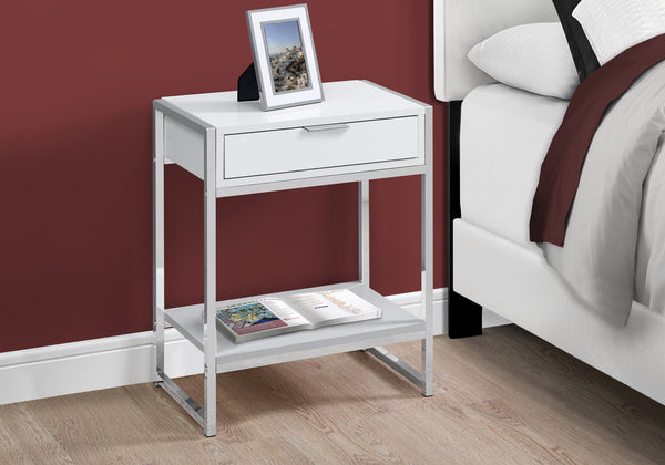 Homeroots 24" Silver And White Wood And Metal End Table With Drawer And Shelf White  333226