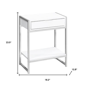 HomeRoots 24" Stylish Wood and Metal End Table with Drawer and Open Shelf for Modern Living Spaces White 333226