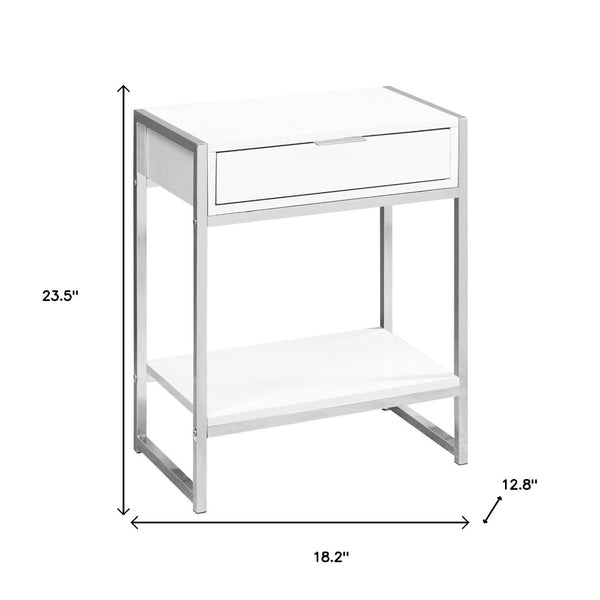 HomeRoots 24" Stylish Wood and Metal End Table with Drawer and Open Shelf for Modern Living Spaces White 333226