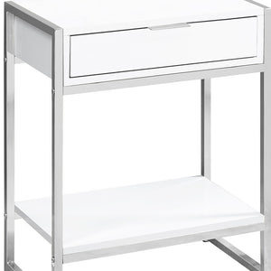 Homeroots 24" Silver And White Wood And Metal End Table With Drawer And Shelf White  333226