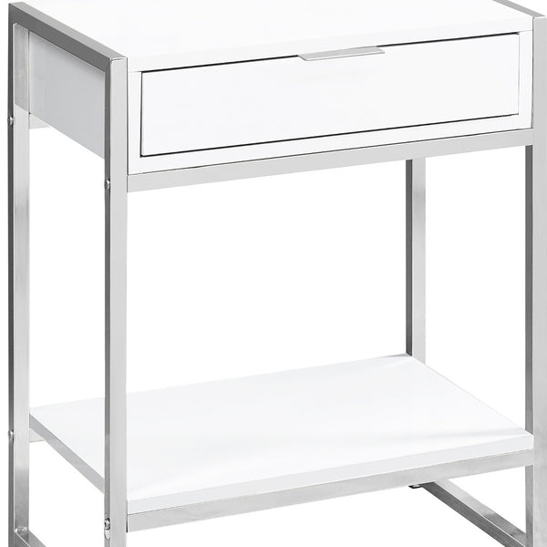 Homeroots 24" Silver And White Wood And Metal End Table With Drawer And Shelf White  333226