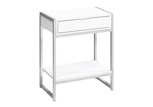 HomeRoots 24" Stylish Wood and Metal End Table with Drawer and Open Shelf for Modern Living Spaces White 333226