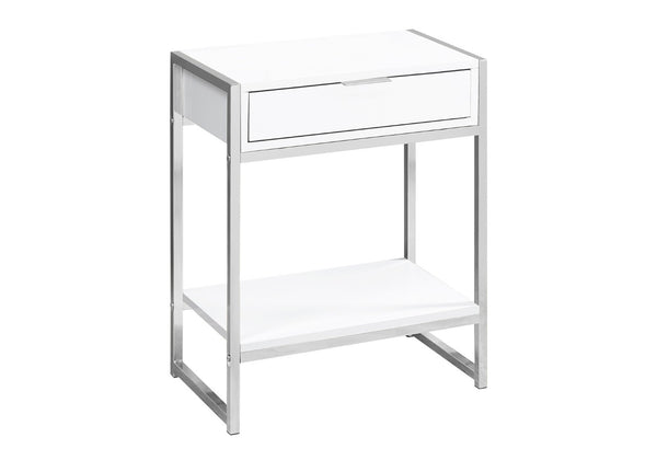 HomeRoots 24" Stylish Wood and Metal End Table with Drawer and Open Shelf for Modern Living Spaces White 333226