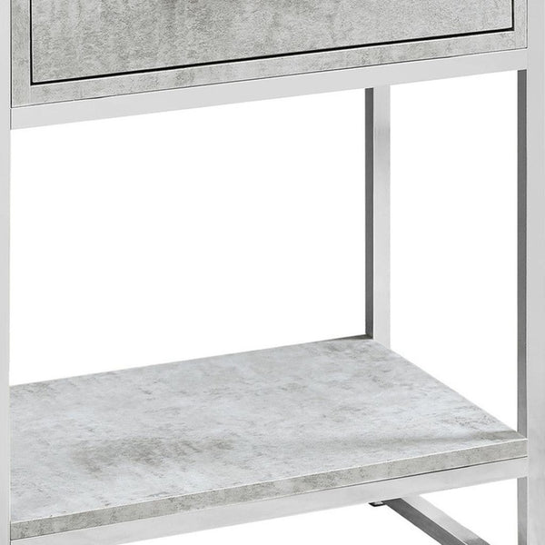 HomeRoots 24" Stylish Wood and Metal End Table with Drawer and Open Shelf for Modern Living Spaces Grey 333227