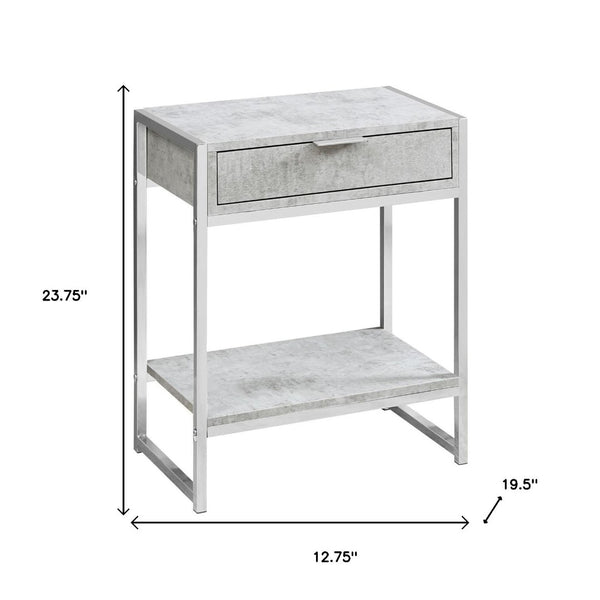 HomeRoots 24" Stylish Wood and Metal End Table with Drawer and Open Shelf for Modern Living Spaces Grey 333227