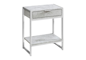 HomeRoots 24" Stylish Wood and Metal End Table with Drawer and Open Shelf for Modern Living Spaces Grey 333227