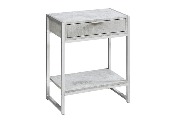 HomeRoots 24" Stylish Wood and Metal End Table with Drawer and Open Shelf for Modern Living Spaces Grey 333227