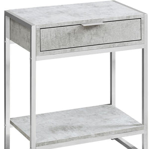 HomeRoots 24" Stylish Wood and Metal End Table with Drawer and Open Shelf for Modern Living Spaces Grey 333227