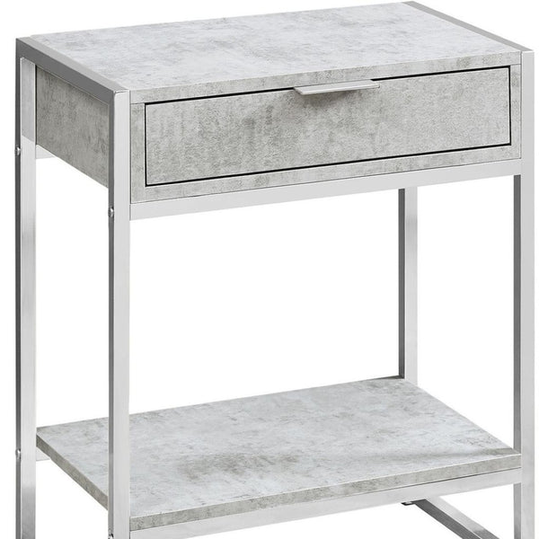 HomeRoots 24" Stylish Wood and Metal End Table with Drawer and Open Shelf for Modern Living Spaces Grey 333227